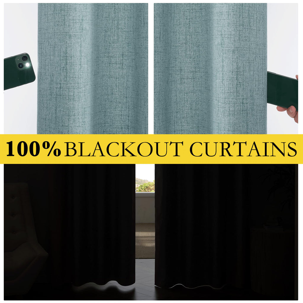 Nicetown 100% Absolutely Blackout Linen Curtains With Thermal Insulated White Liner, Skylark Blue, 52 Inches Wide, 84 Inches Length Energy Saving Curtains For Living Room 2 Panels Set, Vertical Blinds
