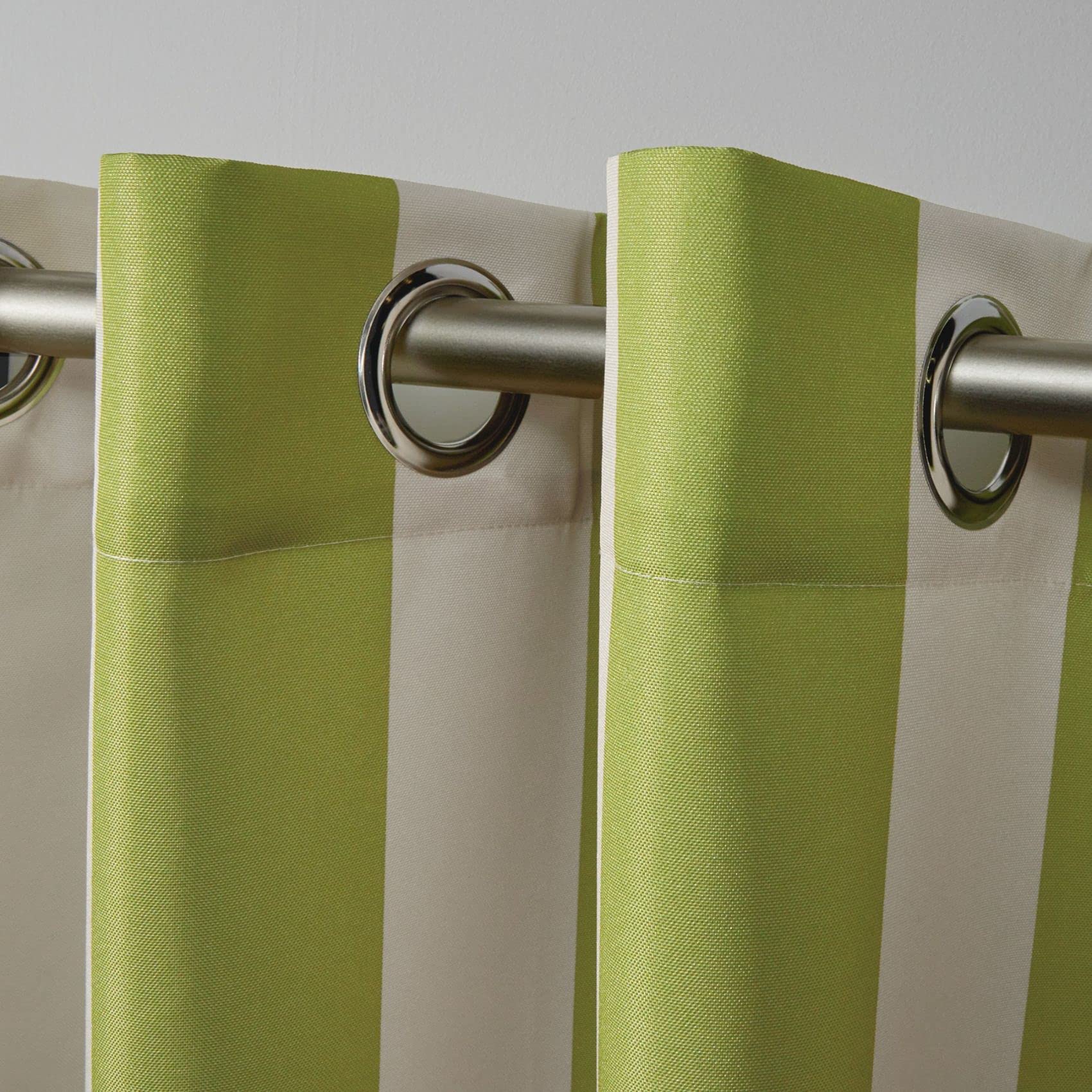 Exclusive Home Canopy Stripe Indoor/Outdoor Grommet Top Curtain Panel, 54''X108'', Kiwi / Sand, Set Of 2