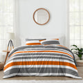 Gray, Orange and White Childrens, Teen 3 Piece Full/Queen Boys Stripe Bedding Set Collection