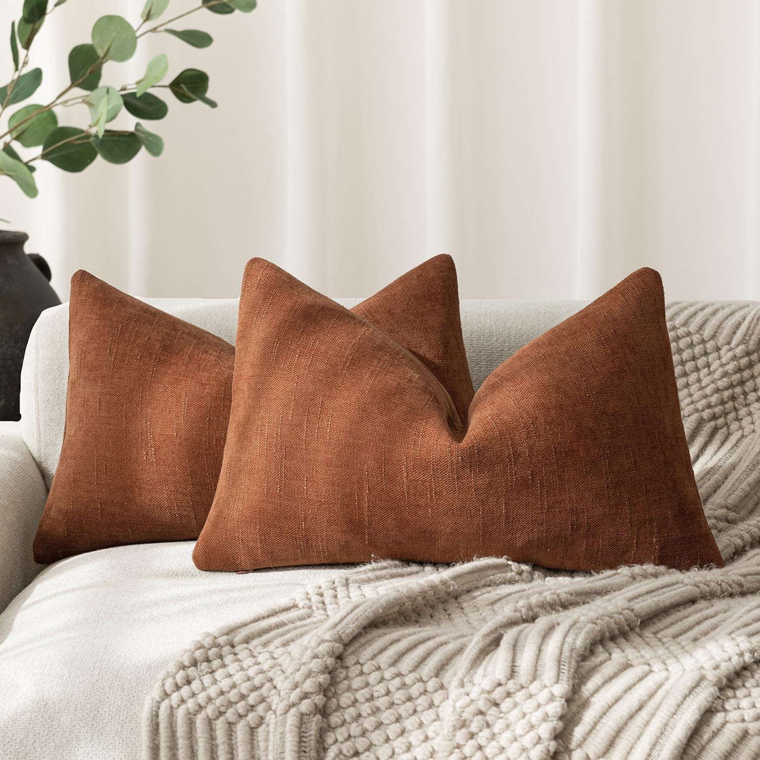 Foindtower Pack Of 2 Soft Textured Throw Decorative Pillow Covers Lumbar Accent Solid Cushion Cover Cozy Farmhouse Pillow Case W
