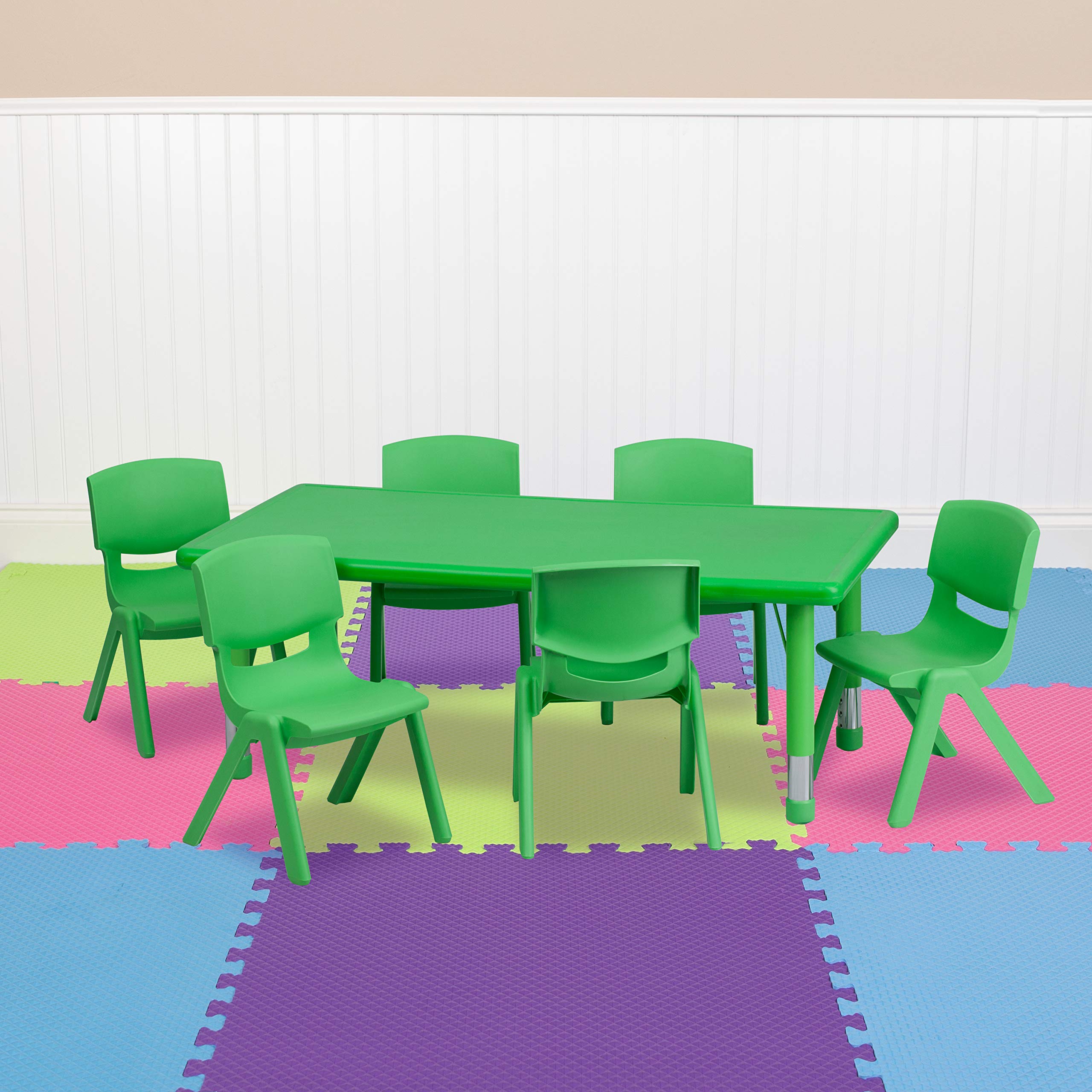 Flash Furniture Rectangular Activity Table Set, 24'W X 48'D X 14.50' - 23.75'H, Green
