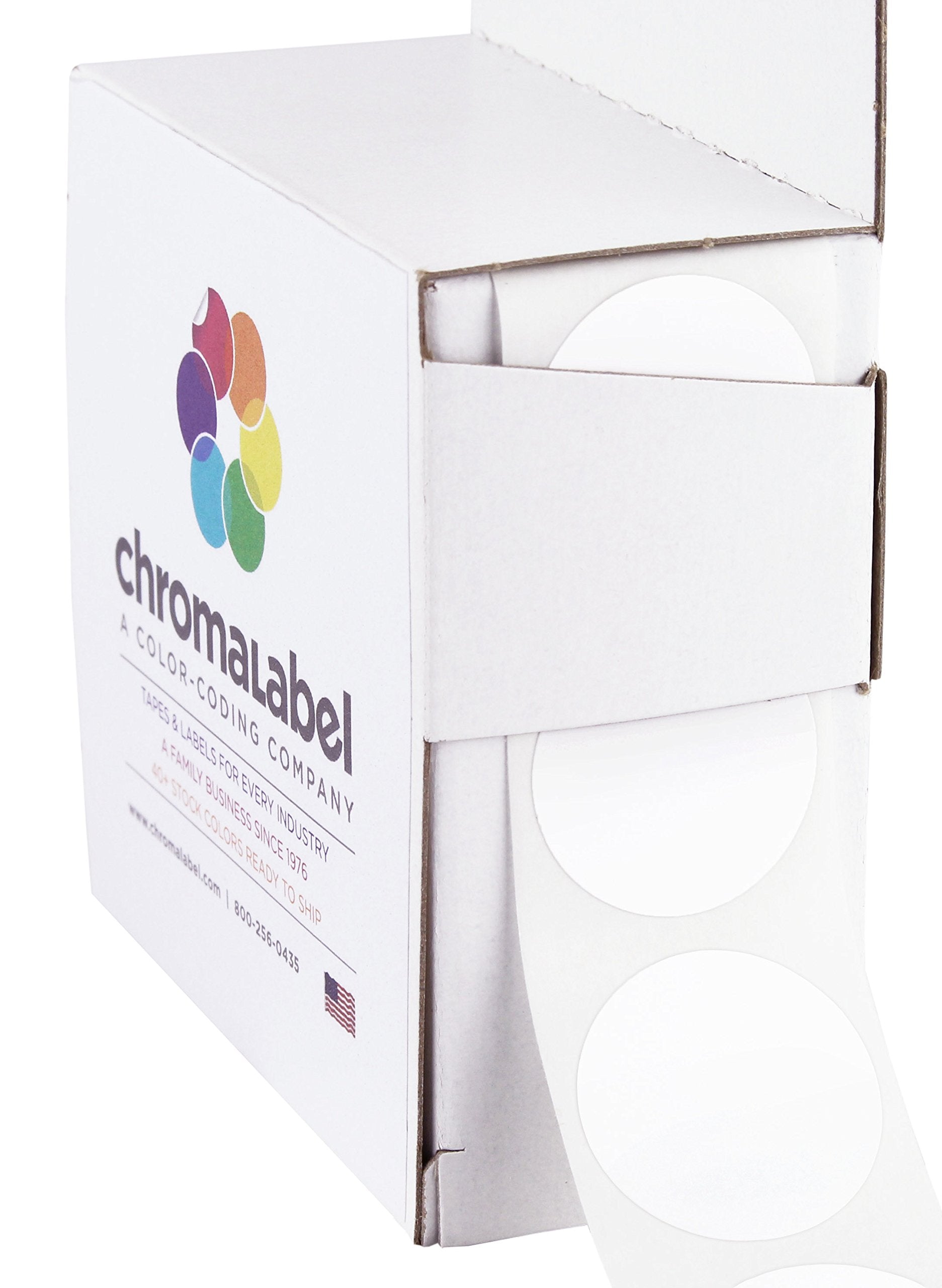 Chromalabel 1 Inch Round Label Permanent Color Code Dot Stickers, 1000 Labels Per Dispenser Box, White