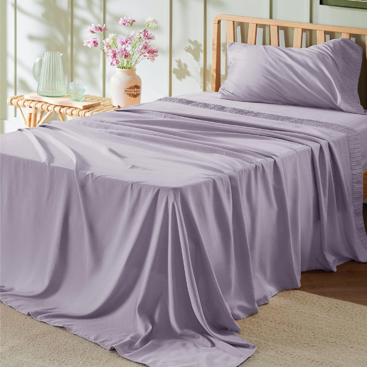 Bedsure Twin Sheets Set - Soft Twin Bed Sheets, 3 Pieces Hotel Luxury Lavender Sheets Twin, Easy Care Polyester Microfiber Cooli
