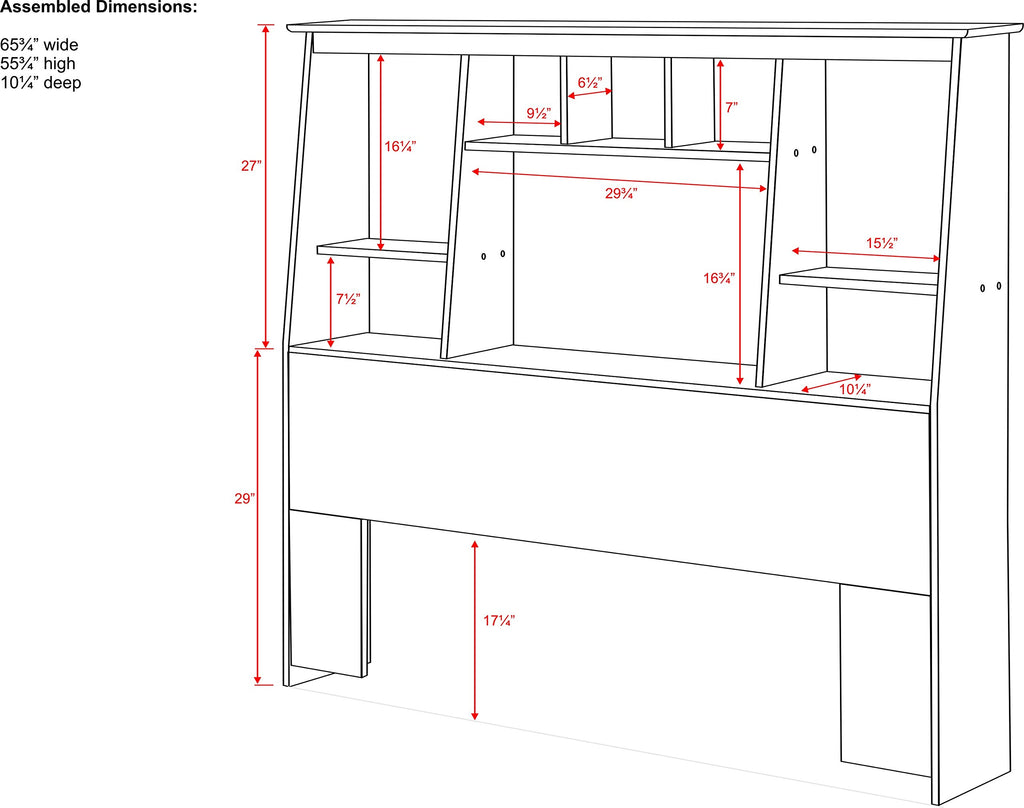 Prepac Sonoma Traditional Full/Queen Headboard With Slant-Back Bookcase, Functional Tall Bookcase Headboard 10.25' D X 65.75' W X 55.75' H, Espresso, Esh-6656