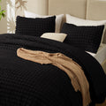 Exq Home Fluffy Comforter Set King Size - Super Soft Faux Fur 3D Grid Jacquard Comforter 3 Pieces, Black Fleece Bedding Set,Wint
