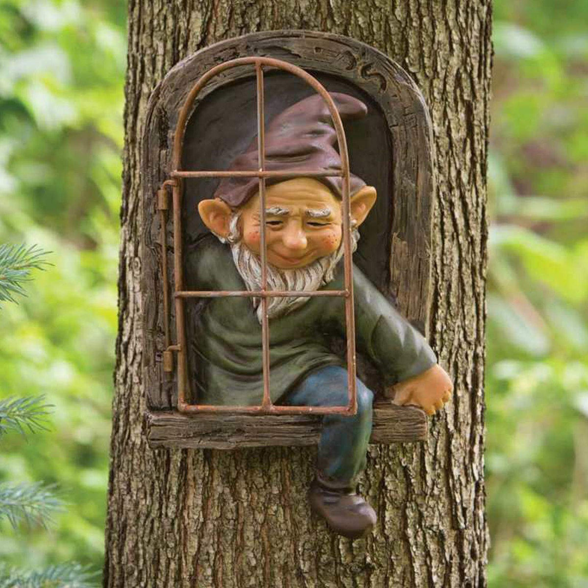 Garden Gnomes Elf Out The Door Tree Hugger, 3D Dwarves Outdoor Tree Sculpture Garden Peeker Figurine Yard Art Garden Decoration
