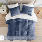 Comfort Spaces Navy Queen Size Duvet Cover Set - 3-Pc Pintuck Pleated Duvet Cover Queen, All Season Lightweight, Extra Softness Pre-Washed Microfiber Queen Bed Cover Shams, Queen