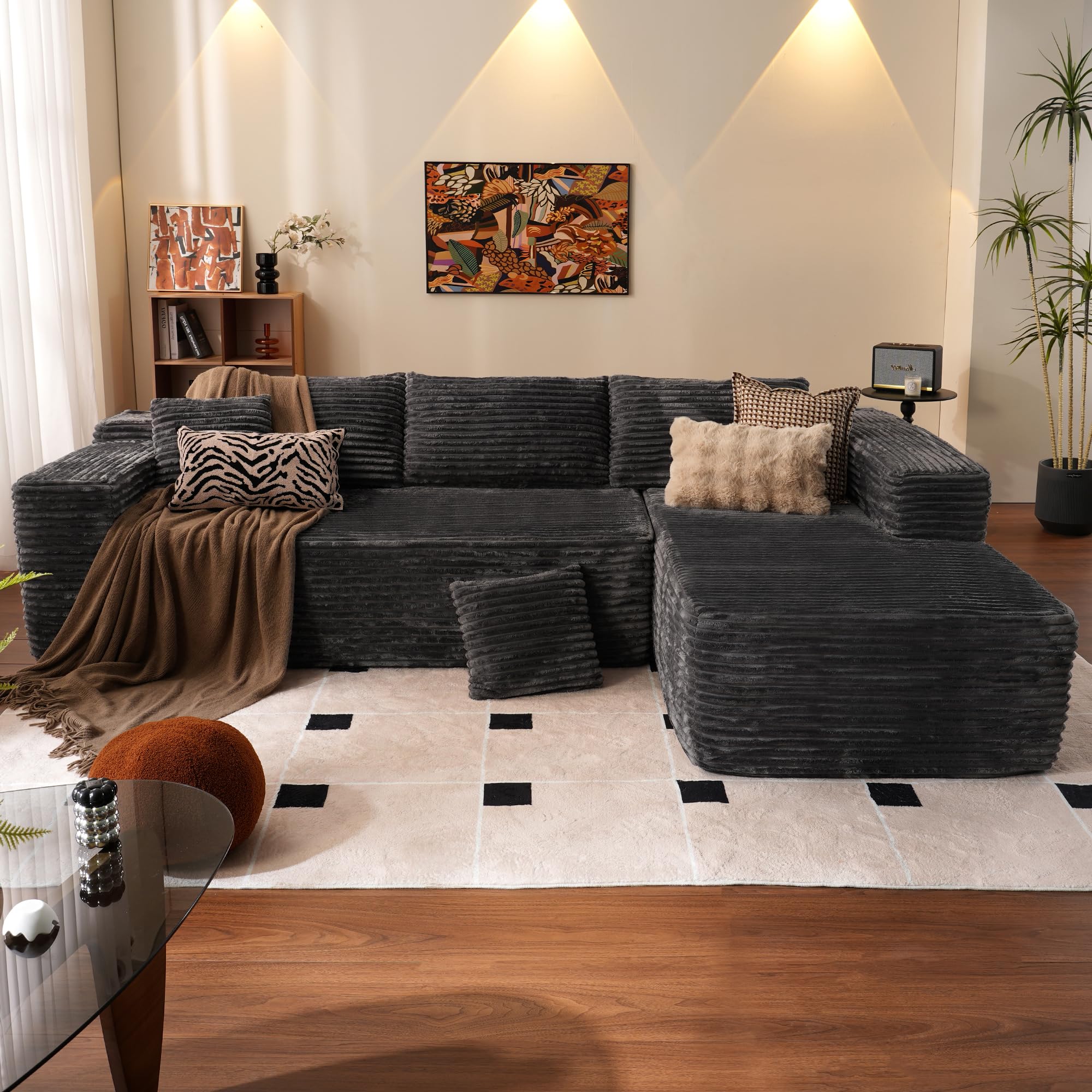 Ovios 104' Cloud Sectional Couch With L-Shape Chaise,Modern Modular Sofa With Deep Seat, Upholstered Couches For Living Room Bedroom,No Assembly Required, Grey (Plush Corduroy Fabric)