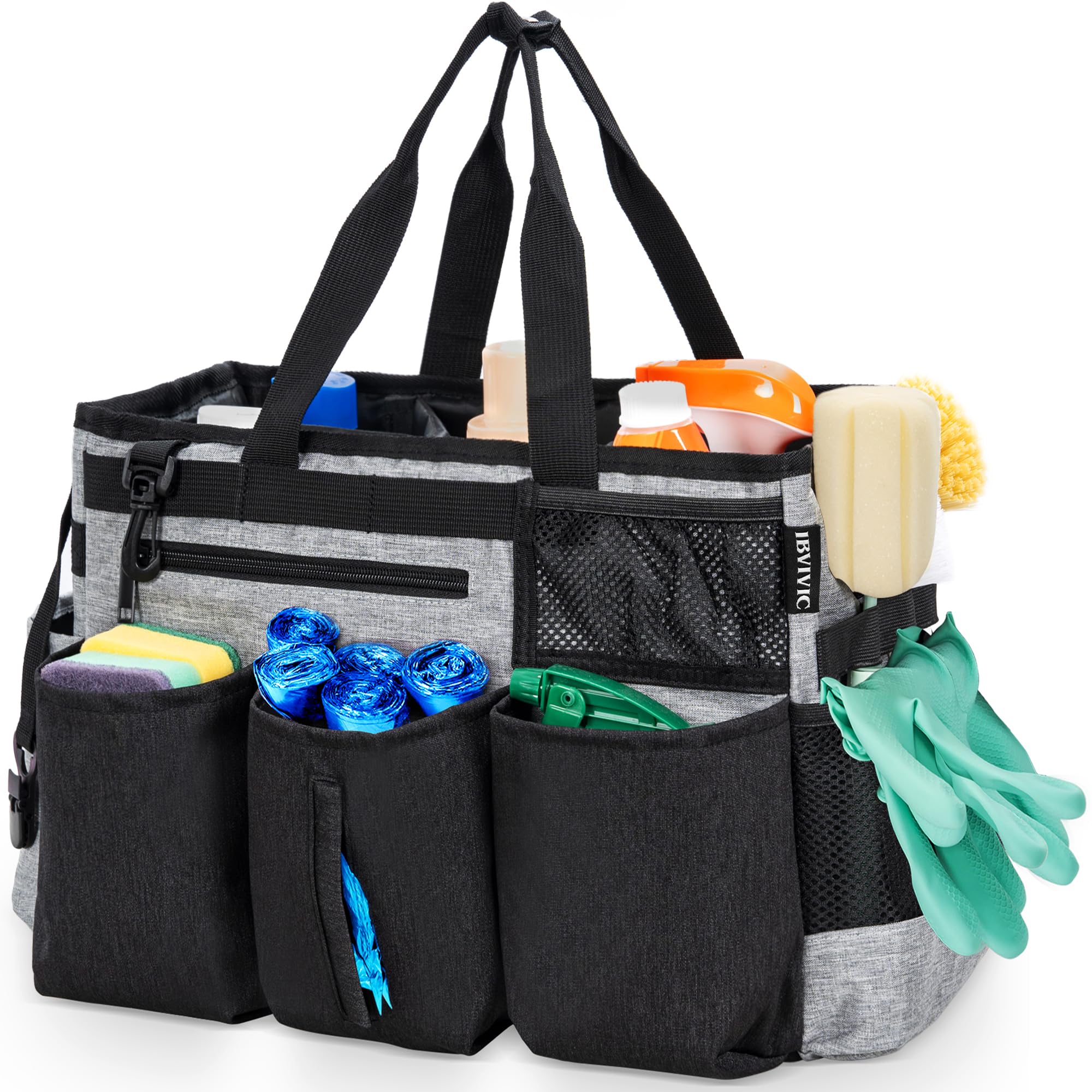 Ibvivic Wearable Cleaning Caddy Bag For Cleaning Supplies,Large Capacity Cleaning Organizer Grey