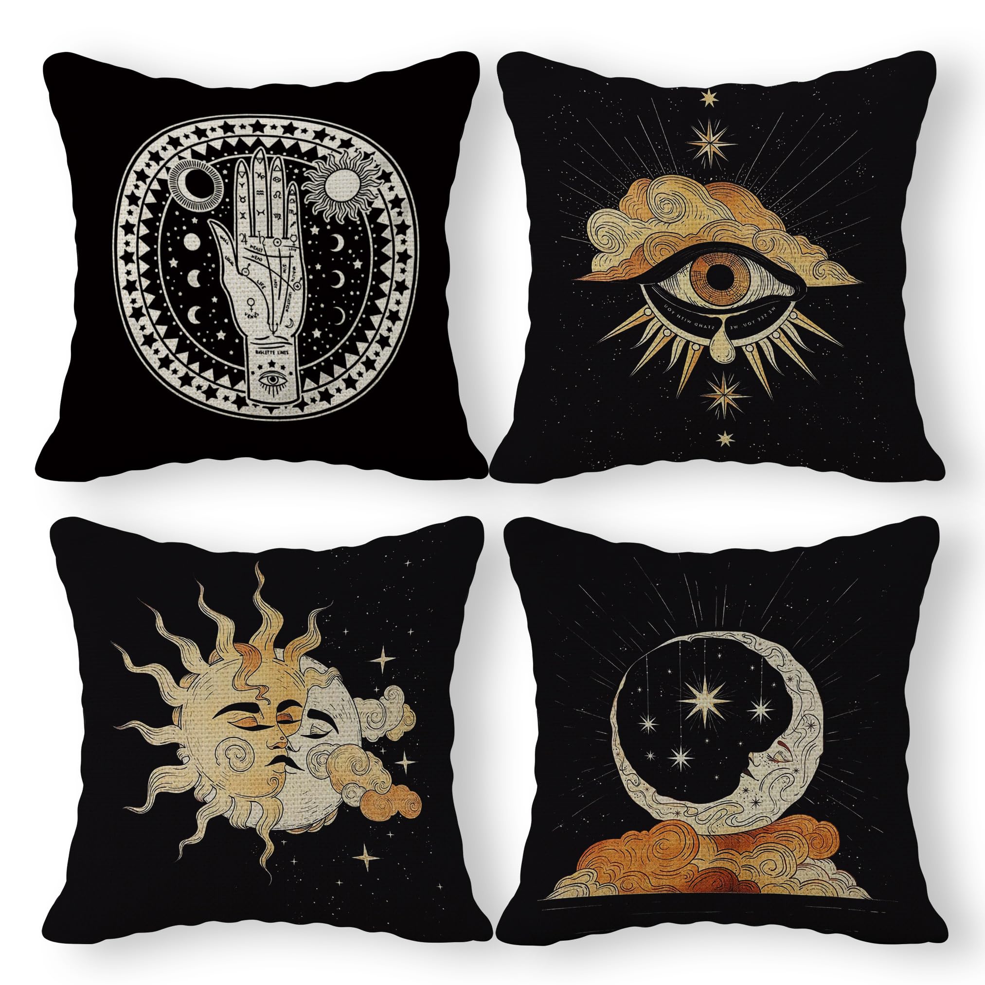 Tarot Linen Throw Pillow Case Set Of 4, Tarot Decor Pillow Cover, Tarot Witchy Room Decor Cushion Cover For Sofa Couch Bed Colle