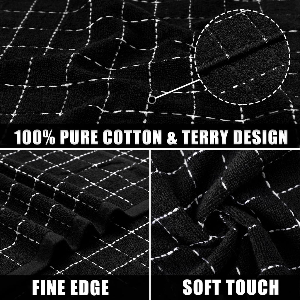 Mordimy 100% Cotton Terry Cloth Kitchen Towels, Super Soft And Absorbent Dish Towels For Drying, Checkered Designed Hand Towels