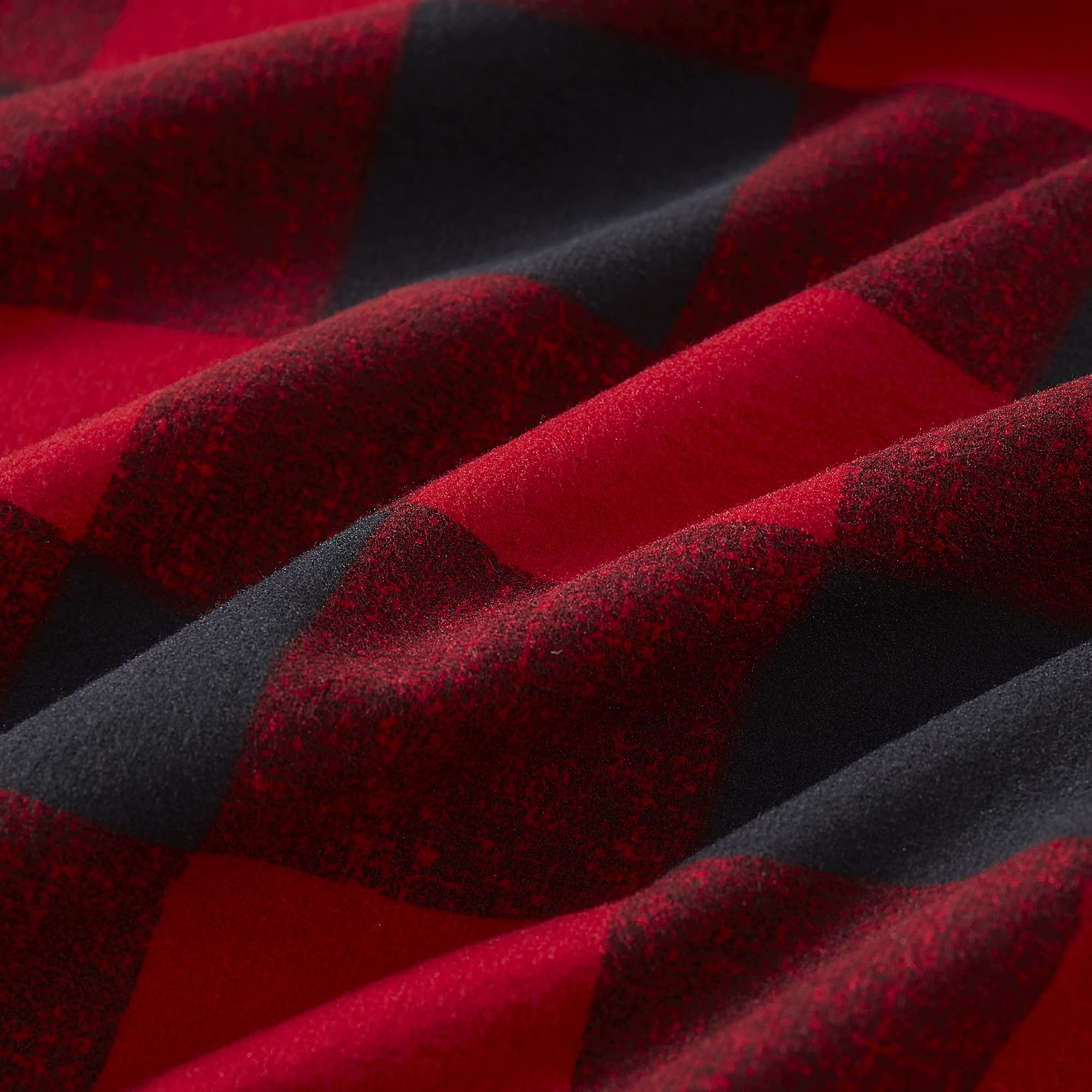 Flannel Sheets Warm And Cozy Deep Pocket Breathable All Season Bedding Set With Fitted, Flat And Pillowcases, Twin, Buffalo Check Plaid Burgundy