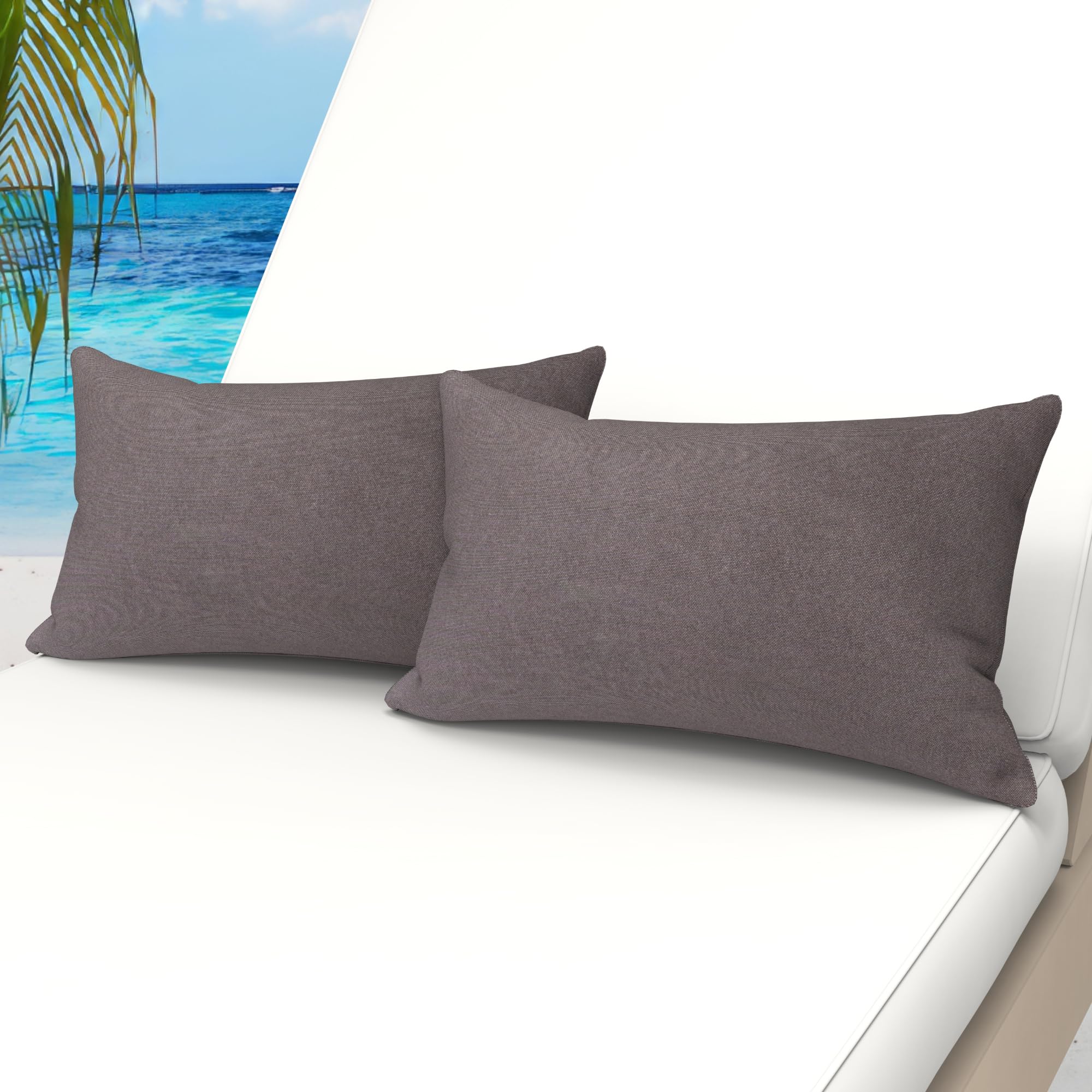 Wolki Waterproof Outdoor Pillows 12X20 Inch Feather And Down Filled Throw Pillow For Patio Furniture,Outside Decorative Set Of 2