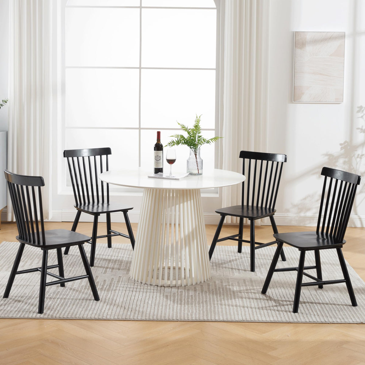 Dm Furniture Dining Chairs Set Of 4 Windsor Dining Chair, Spindle Back Farmhouse Kitchen Chairs Armless Solid Wood Side Chairs F