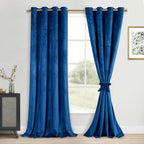 DWCN Blue Velvet Curtains 96 inches Long - Blackout Privacy Protect Window Drapes Thick Grommet Tieable Light Blocking Curtains 