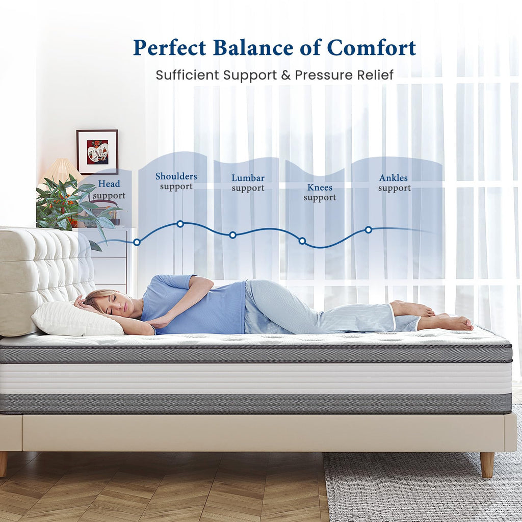 Coolvie Full Size Mattress 12 Inch Pocket Spring Memory Foam Grey HCMP22A3G01