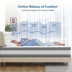 Coolvie Full Size Mattress 12 Inch Pocket Spring Memory Foam Grey HCMP22A3G01