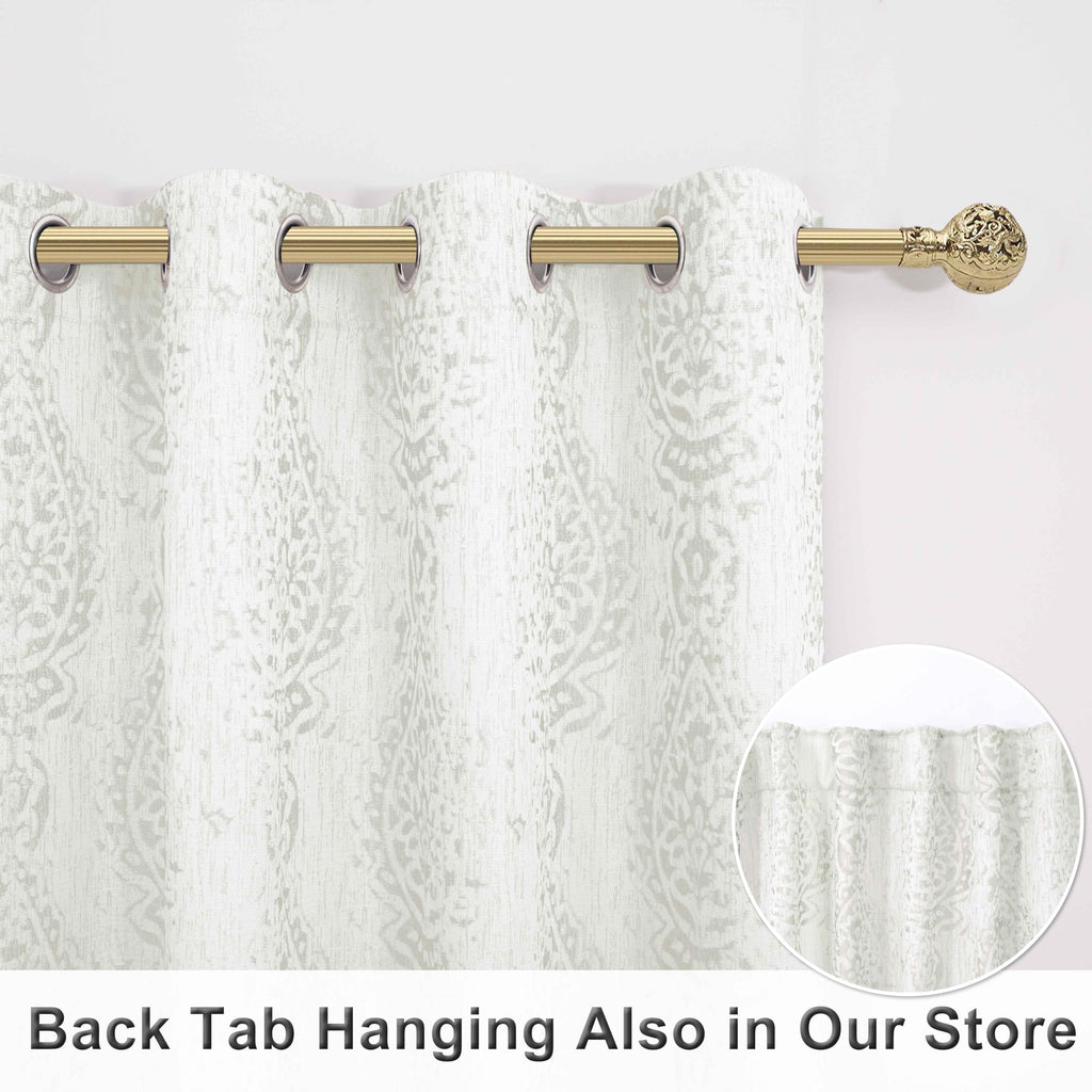 Mrs.Naturall Off White Damask Moroccan Pattern 3D Jacquard Embossed Embroidered Curtains 63 Inches Long For Bedroom Living Room 2 Panels Set Cream