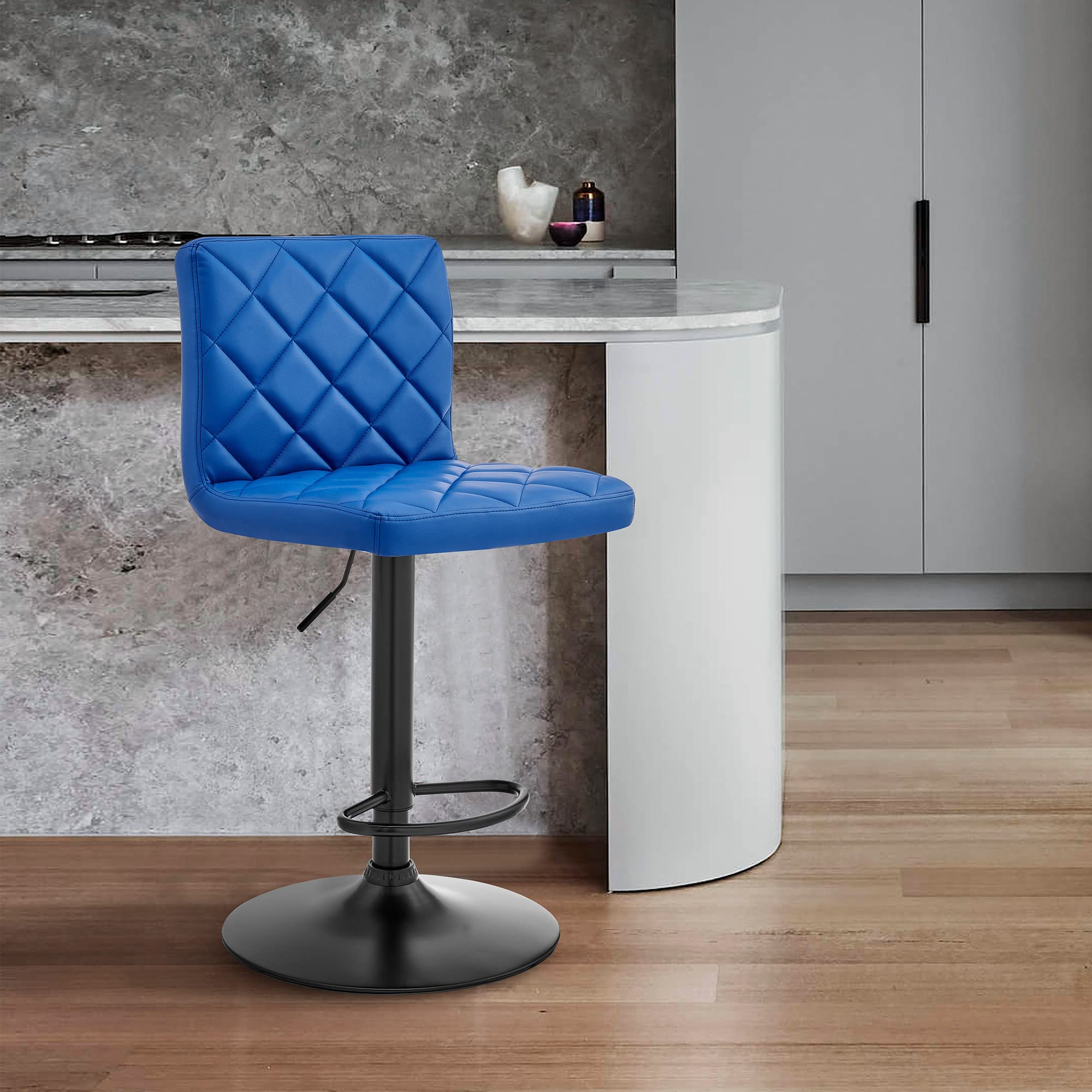 HomeRoots Plywood, Metal, Faux Leather Blue Faux Leather Swivel Adjustable Bar Stool