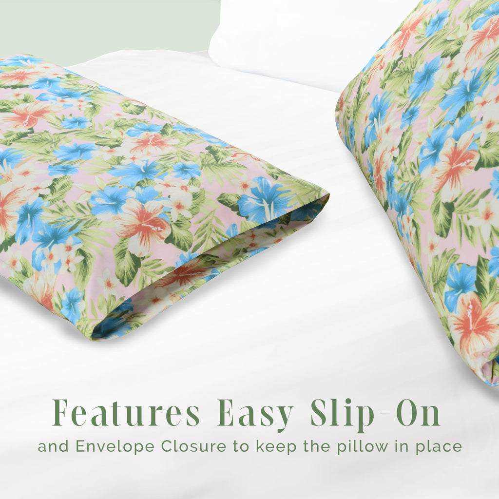 Elegant Comfort Ultra Soft Set Of 2 Floral Print Pillowcases - 1500 Premium Hotel Quality Microfiber, Soft And Smooth Envelope Closure 2-Piece Pillow Covers - King, Magnolia