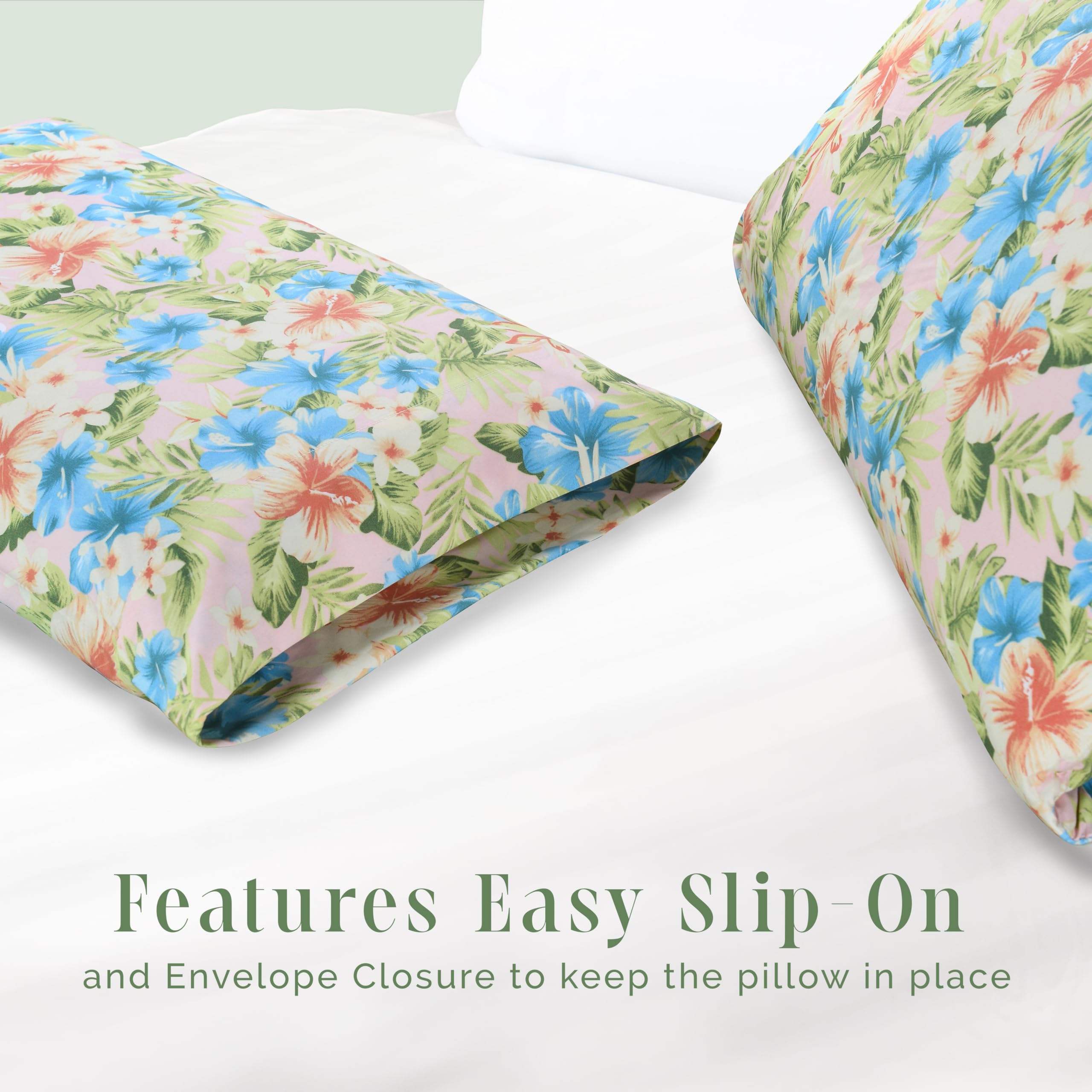 Elegant Comfort Ultra Soft Set Of 2 Floral Print Pillowcases - 1500 Premium Hotel Quality Microfiber, Soft And Smooth Envelope Closure 2-Piece Pillow Covers - Standard/Queen, Magnolia