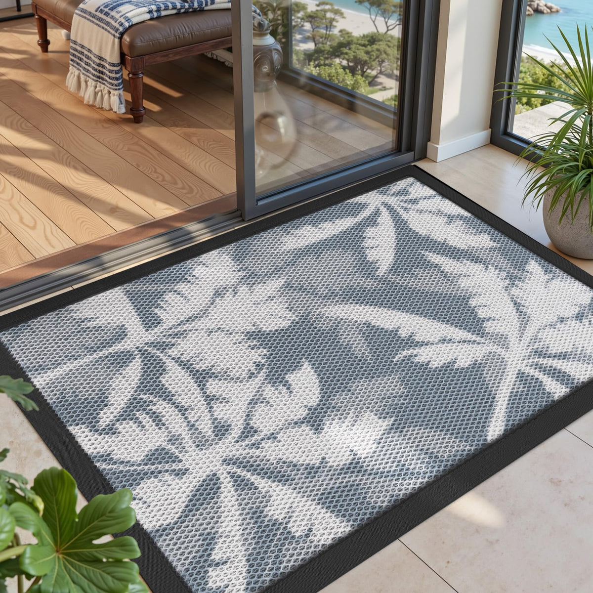 Dexi Front Door Mat Outside Entrance, Summer Coconut Leaves Plant Welcome Doormat, Non Slip Dirt Resist Heavy Duty Entry Mats Fo