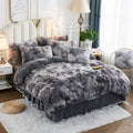 Jauxio Luxury Abstract Faux Fur Bedding Set Tie Dye Printed Shaggy Duvet Cover With Pillow Shams Soft Crystal Velvet Reverse (Ki