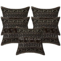 Cotton Zari Embroidered Maroon 16X16 Ethnic Cushion Cover Decorative Floral Square Set Of 5