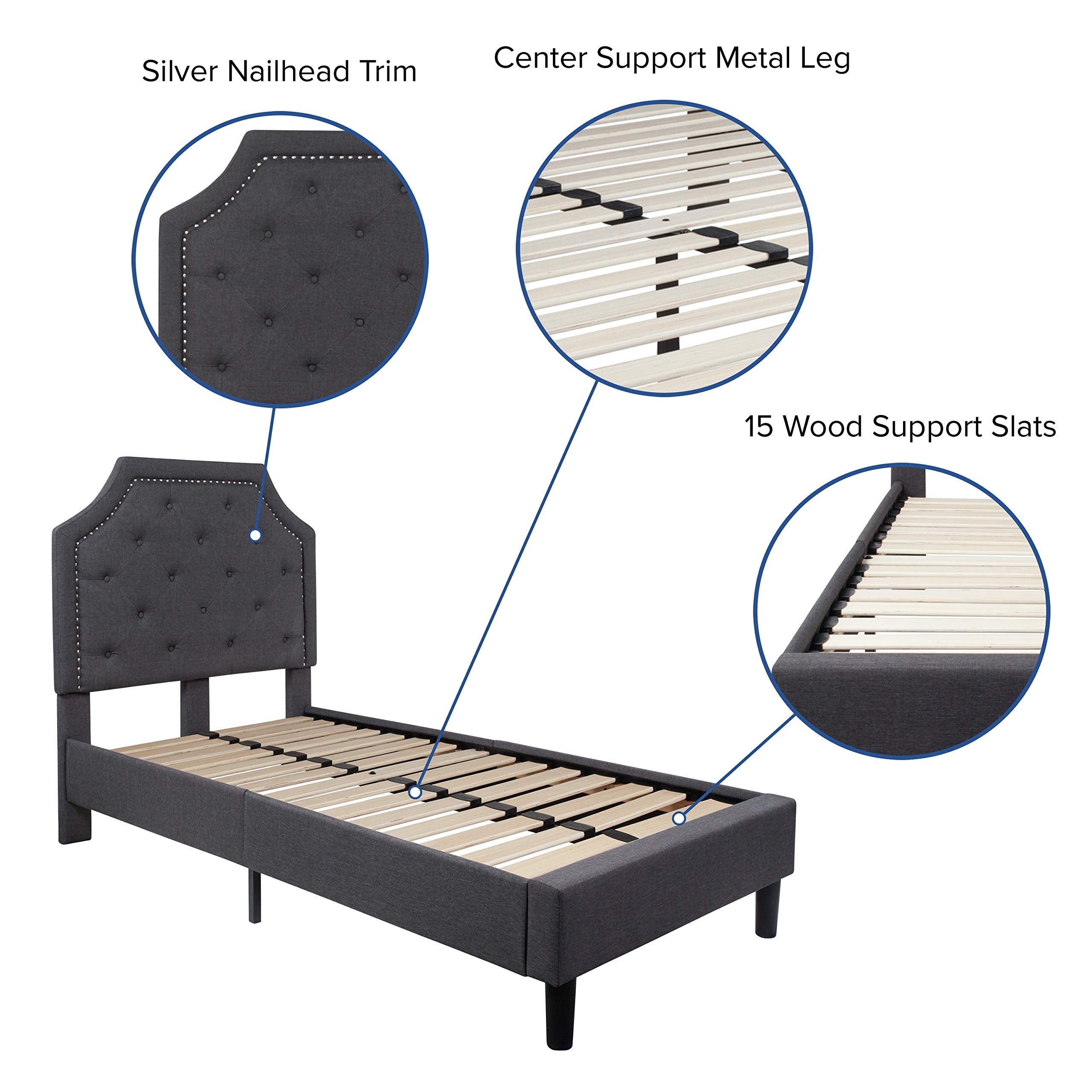 Flash Furniture Brighton Twin Size Tufted Upholstered Platform Bed In Dark Gray Fabric