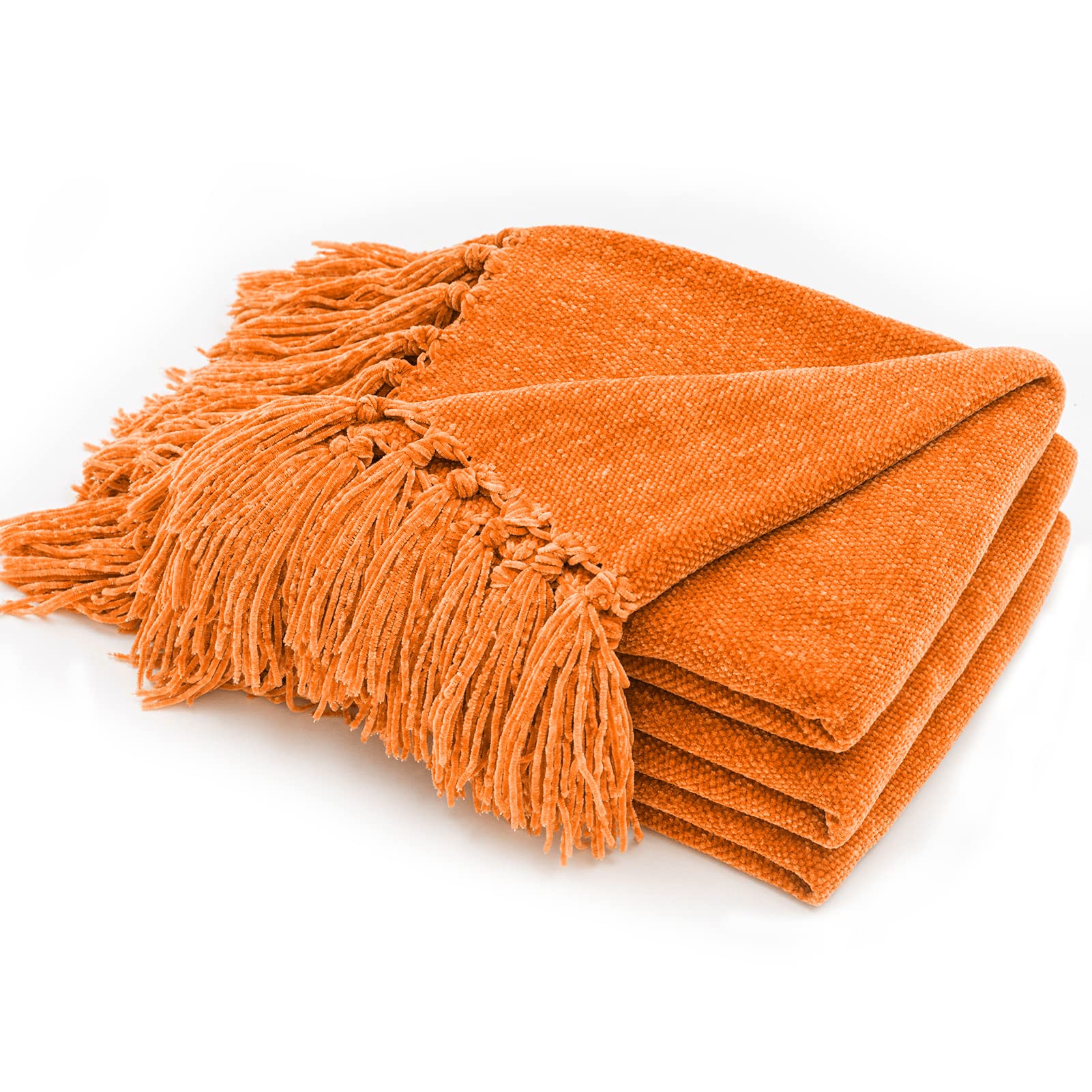 Recyco Throw Blanket Soft Cozy Chenille Throw Blanket With Fringe Tassel For Couch Sofa Chair Bed Living Room (Orange, 50 ' ' X