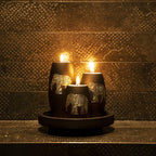 Iyara Craft Tealight Candle Holders With Candle Tray Set Of 3 Decorative Candle Holders Matte Wood Finish With Inlaid Aluminum A