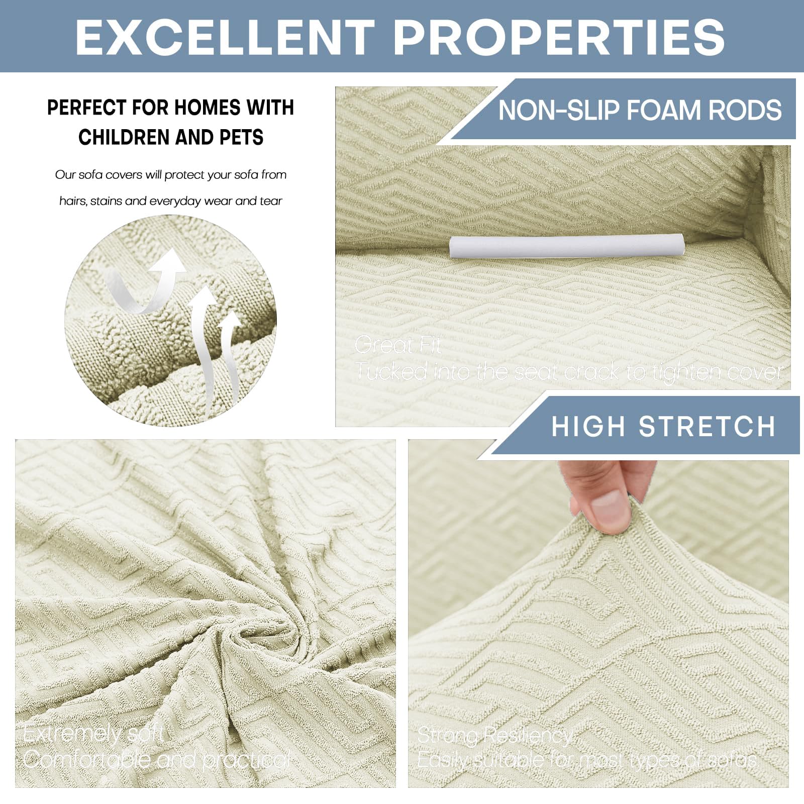 Znsayotx 1 Piece Jacquard Couch Covers For 3 Cushion Couch Living Room High Stretch Sofa Cover Pets Dogs Friendly Anti Slip Thickened Slipcovers Furniture Protector (Large,New Pattern Light Beige)