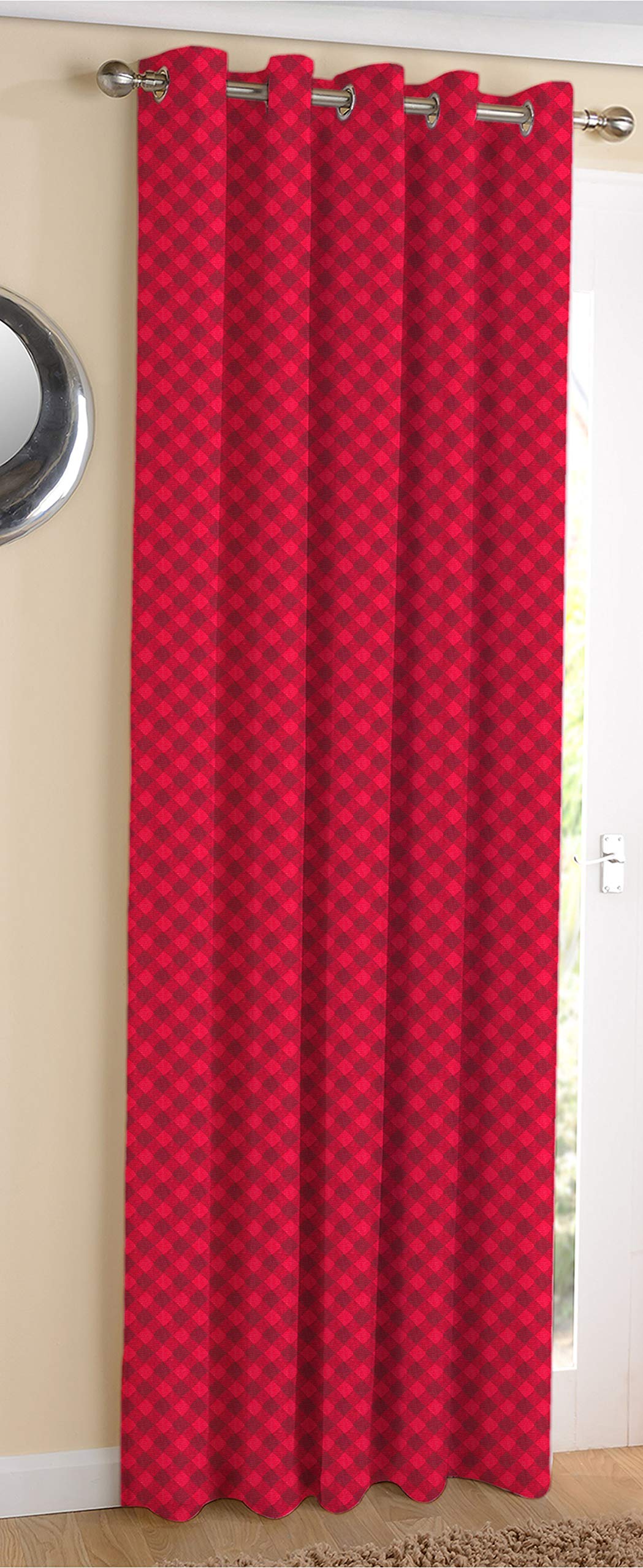 AIRWILL Cotton Buffallow Cross Designed Blackout and Room Darkening 7ft Door Curtains Pack of 1 pc. (Printed  Red,Black)