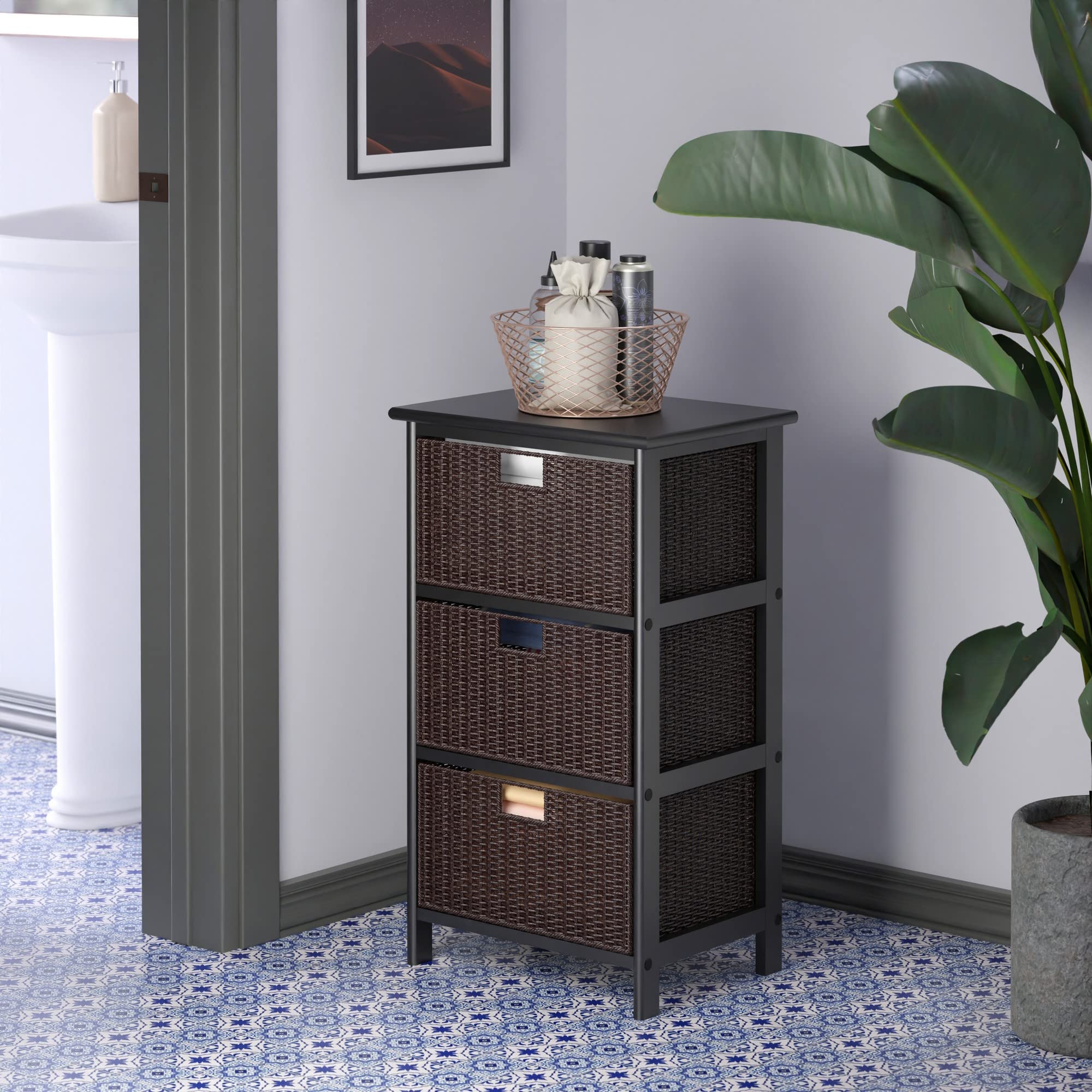 Winsome Omaha Storage Rack, 3 Storage Baskets, Black