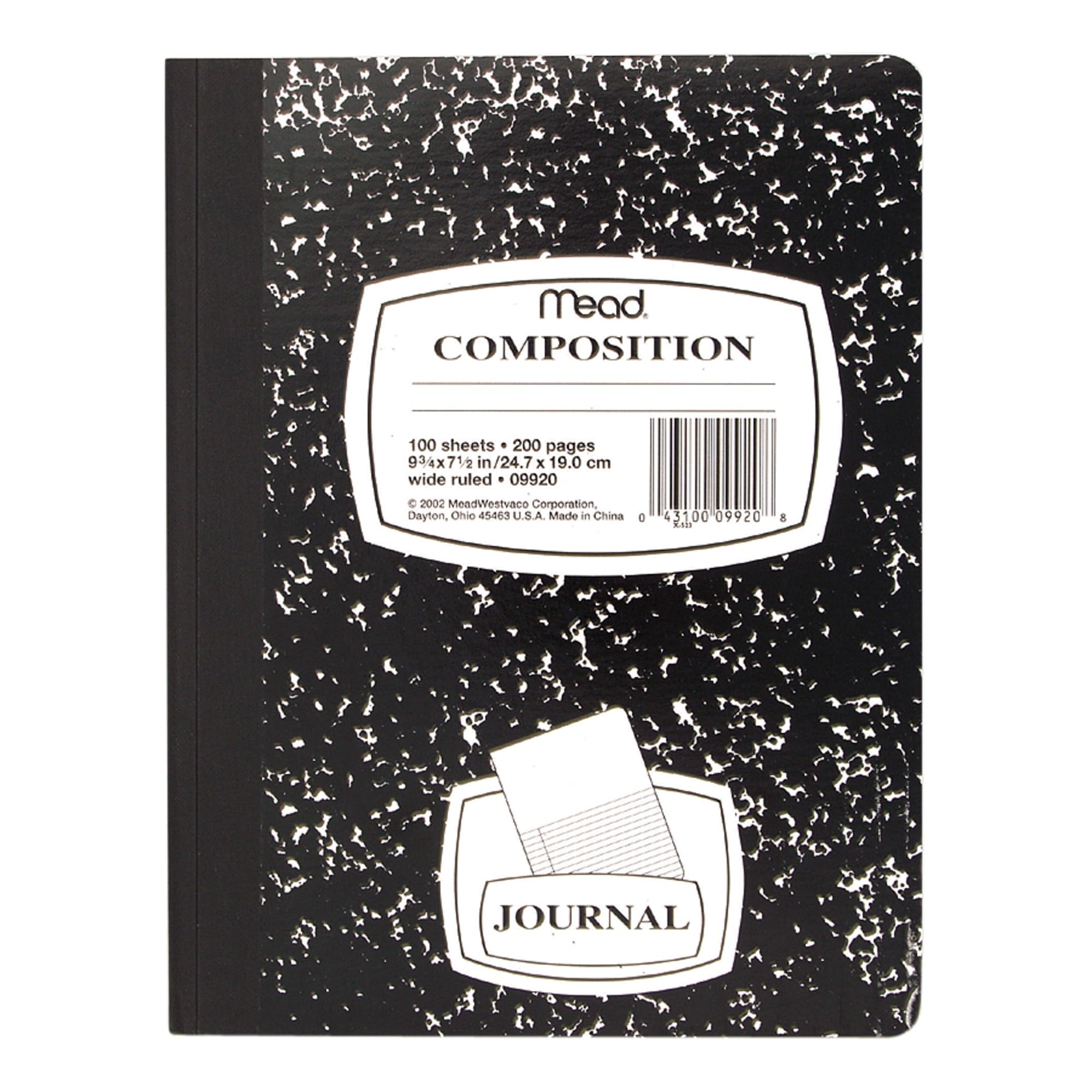 Mead Composition Notebook, Wide Ruled Paper, 9-3/4' X 7-1/2', 100 Sheets Per Comp Book, Black/White (09920)