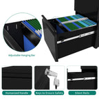 Yitahome 3-Drawer Mobile File Cabinet With Lock, Office Storage Filing Cabinet For Legal/Letter Size, Pre-Assembled Metal File Cabinets Except Wheels Under Desk -Black