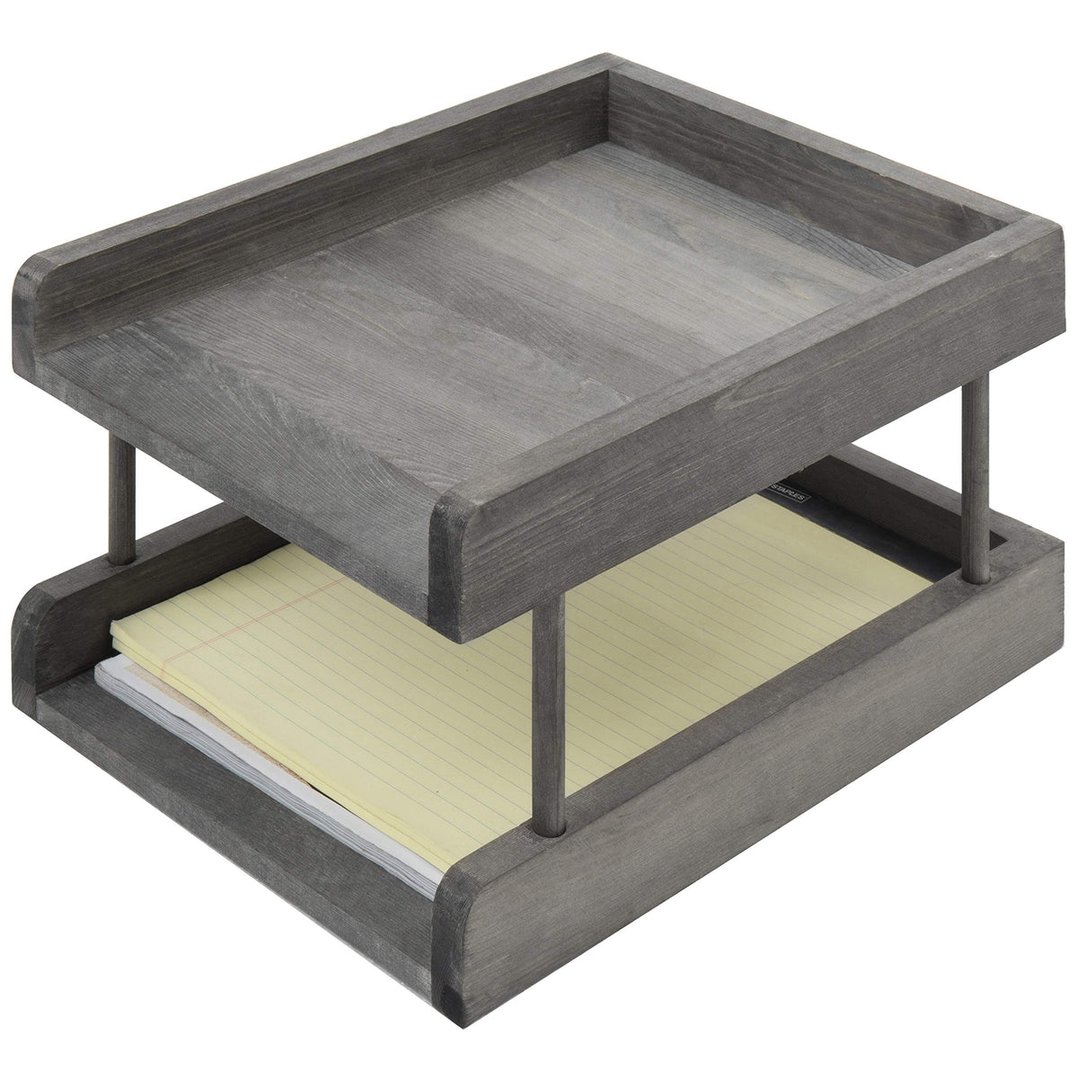 Mygift 2-Tier Rustic Gray Wood Paper File Organizer In And Out Tray/Office Desktop Document Holder Rack