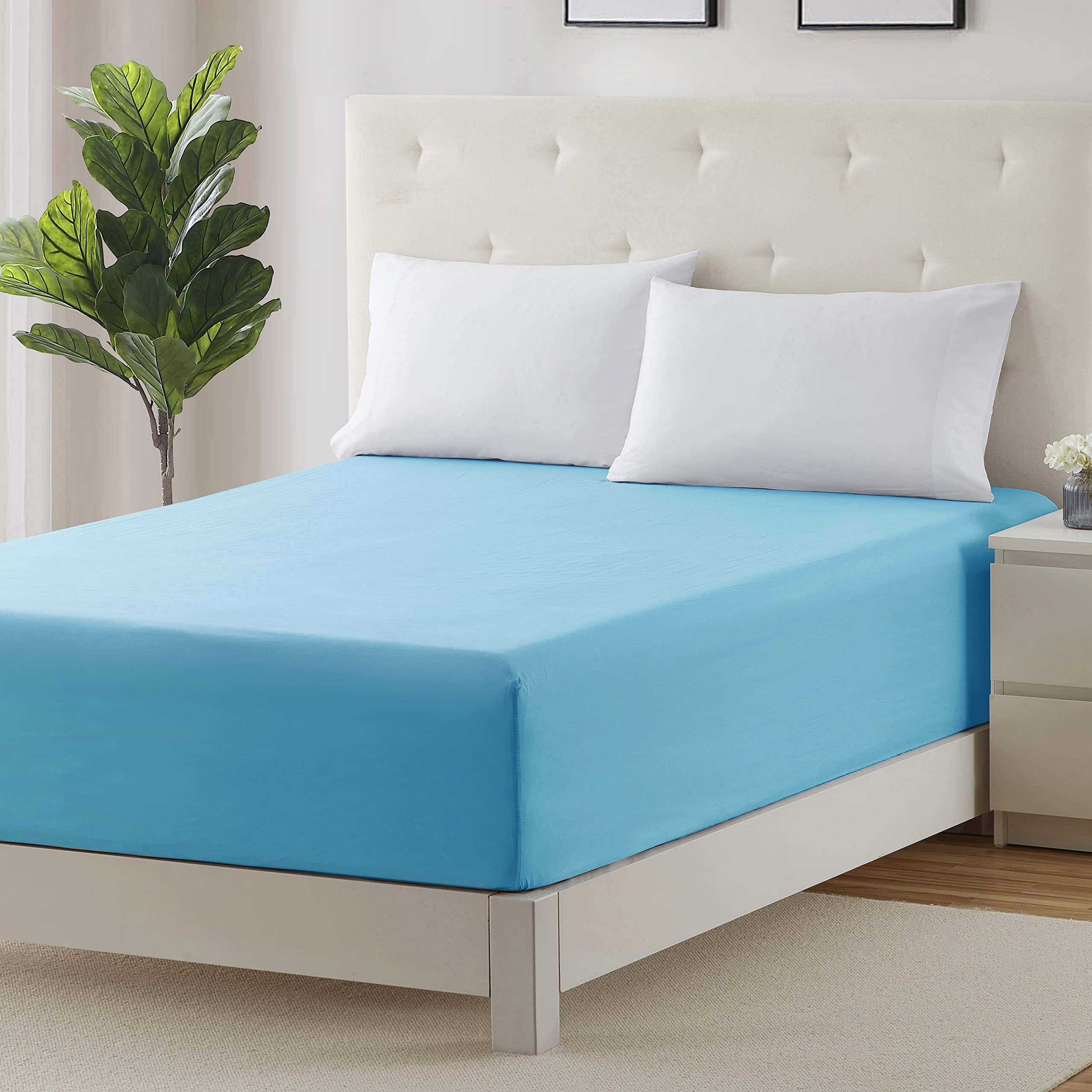 Clara Clark Fitted Sheet, Extra Deep Pocket Fits Deep Mattress, Luxury Soft Fitted Sheet Only, King - Extra Deep Beach Blue