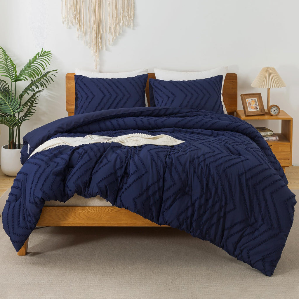 Litanika Navy Blue King Comforter Set, 3 Pieces Lightweight Tufted Bedding Sets, Down Alternative Comforter Fluffy Bed Set Gift