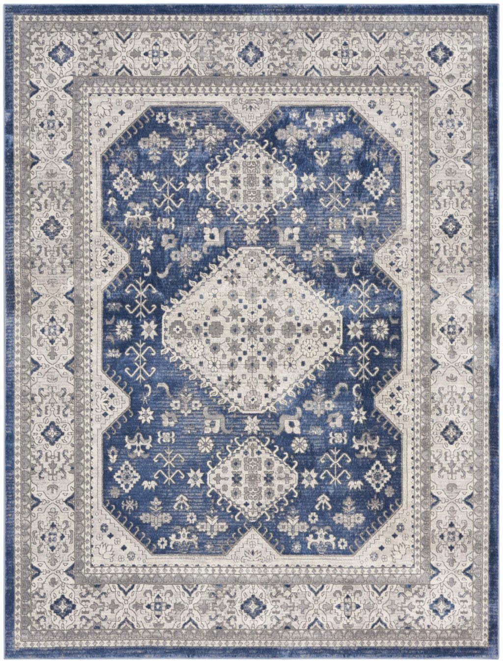 HomeRoots 533278 9 x 12 ft. Oriental Power Loom Area Rug Ivory Blue & Gray