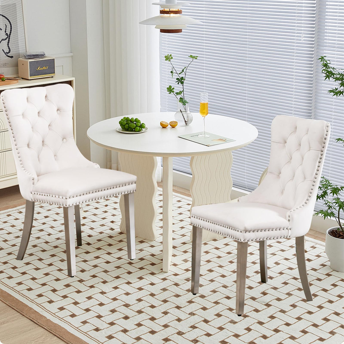 Soartalent Velvet Upholstered Dining Chairs Set Of 2, Modern Style Kitchen Side Chairs With Nailhead Trim And Silver Plated Leg,