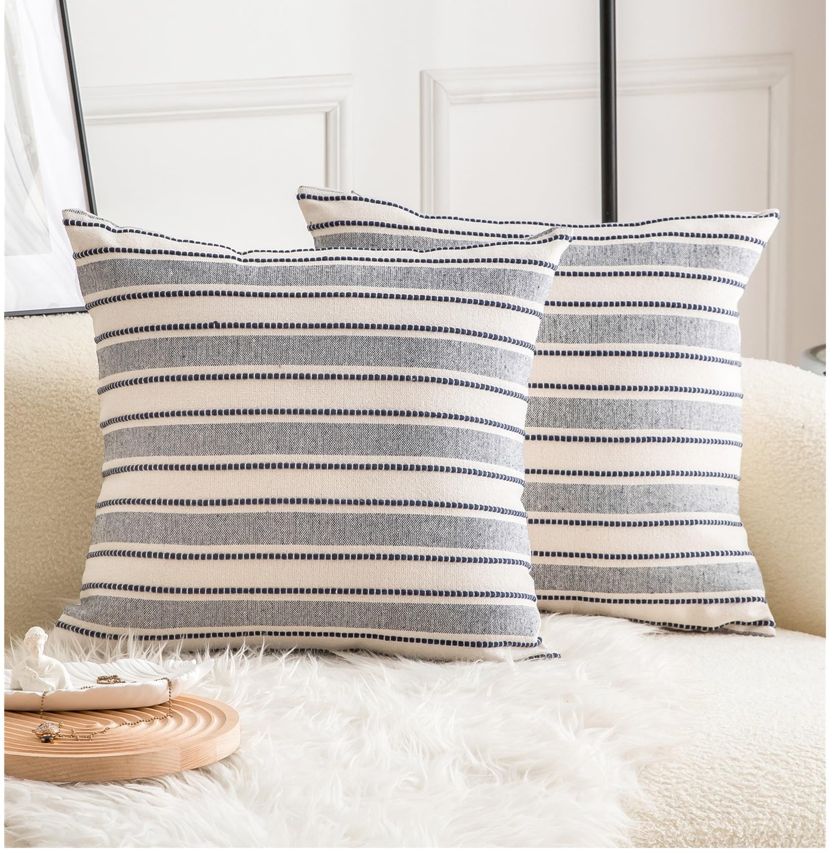 Cethom Decorative Boho Throw Pillow Covers, Farmhouse Textured Pillow Case, 22 X 22 Inch Set Of 2, Chair Sofa Bedroom Living Roo