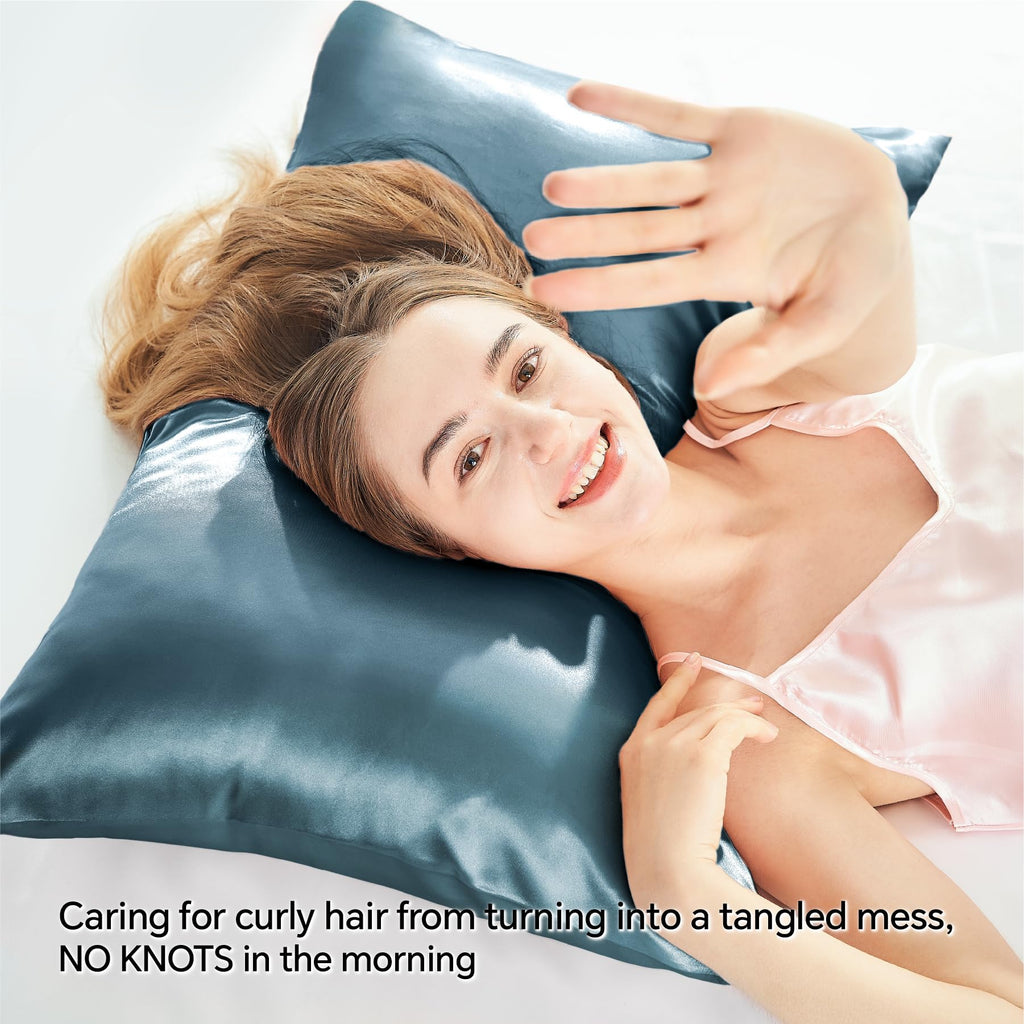 Bedelite Satin Pillowcase With Zipper, Bluesteel King Size Pillow Cases Set Of 2, Super Soft And Cooling Similar To Silk Pillow