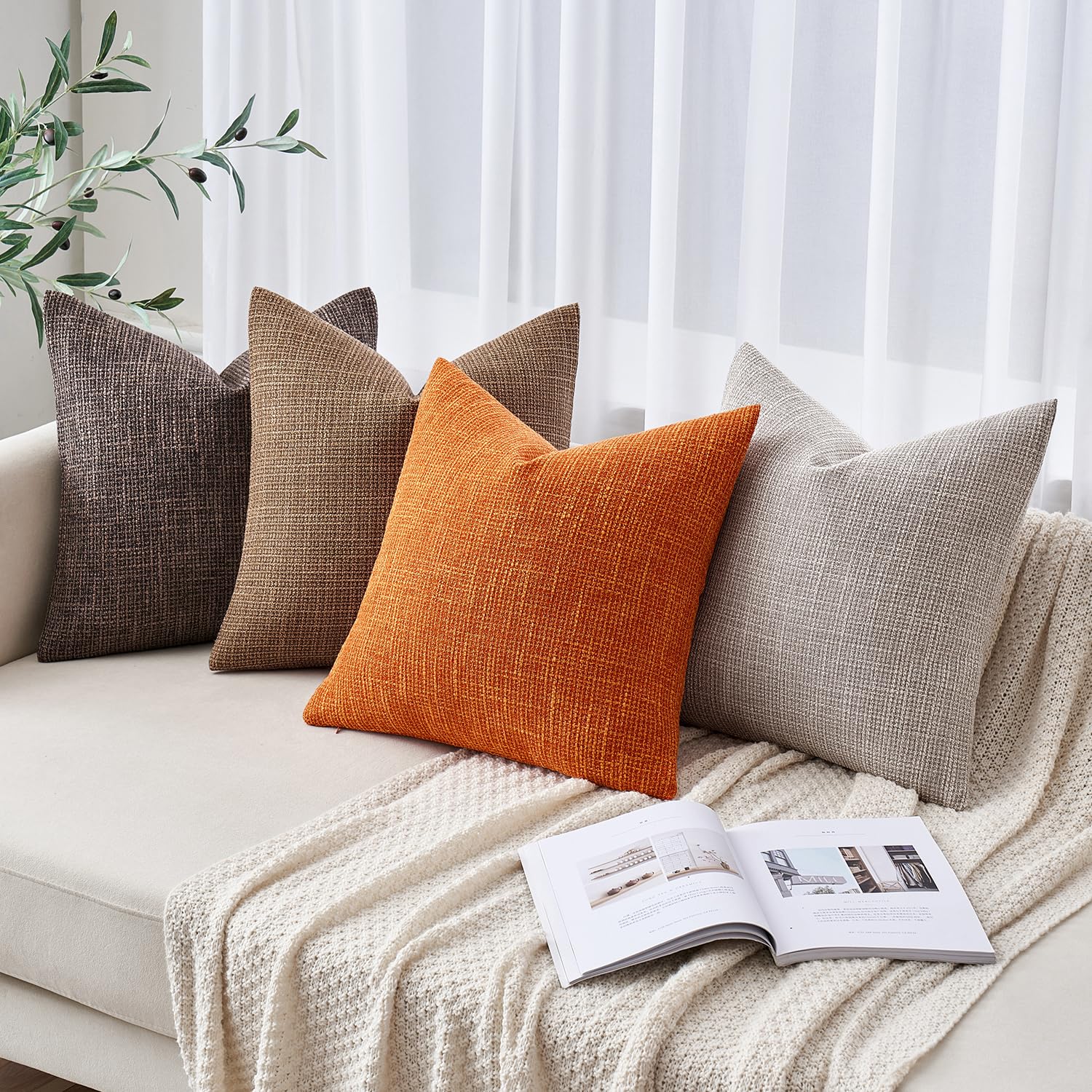 Miulee Burlap Linen Throw Pillow Covers 20X20 Inch Dark Coffee Decorative Pillow Covers Modern Farmhouse Pillowcases Soft Accent