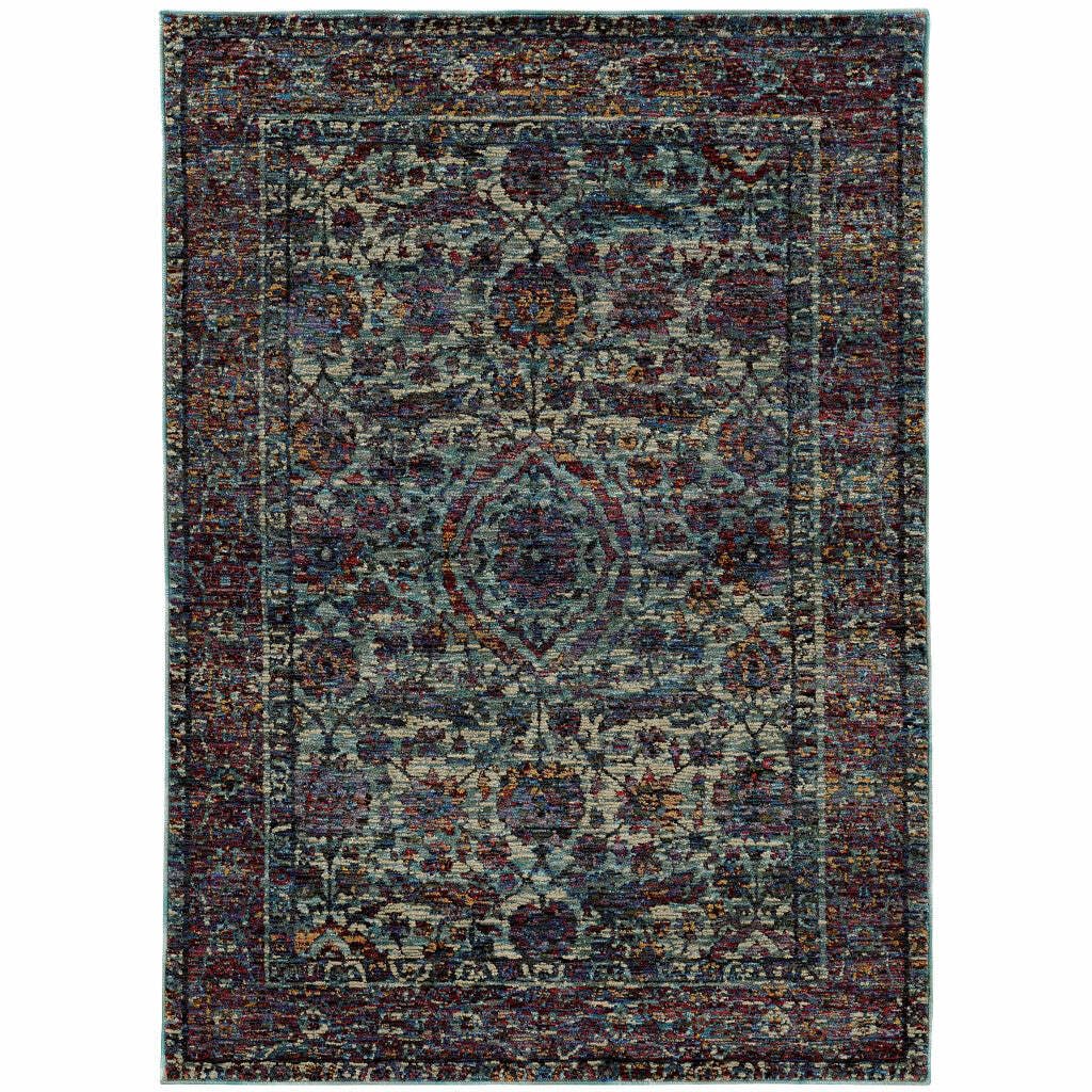 HomeRoots 510066 9 x 12 ft. Blue & Purple Oriental Power Loom Stain Resistant Rectangle Area Rug