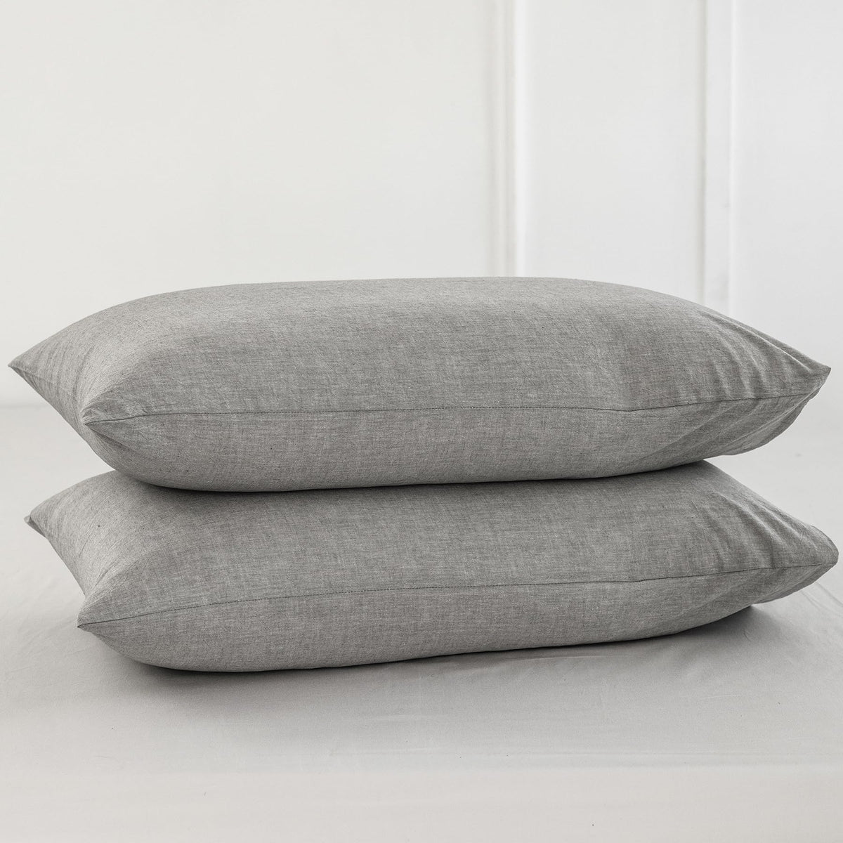 Moomee Bedding Pillowcases Pack Of 2 100% Washed Cotton Linen Like Textured Breathable Durable Soft Comfy (Ice Grey, Queen)