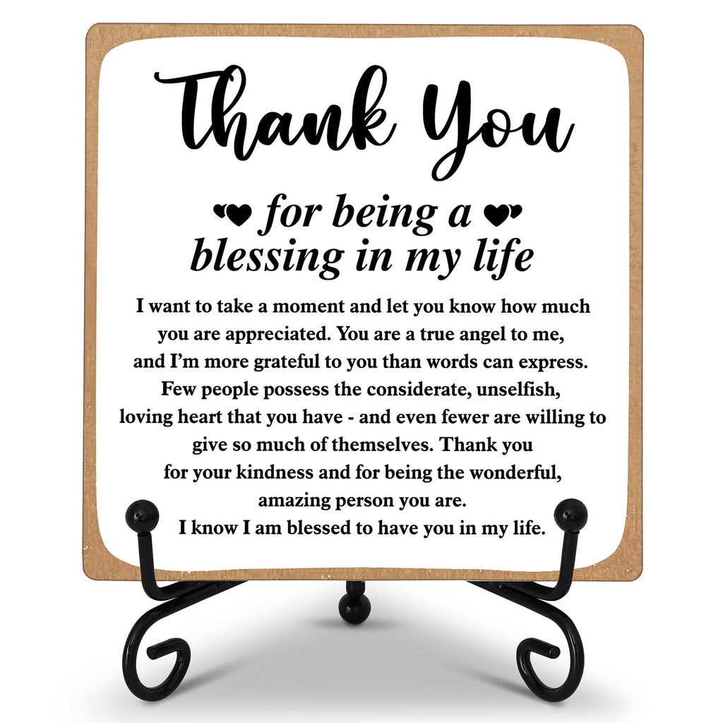 Thank You Gifts for Women Men Friends Mom, Thank You for Being A Blessing in My Life Wooden Plaque with Stand, Thanksgiving Day 