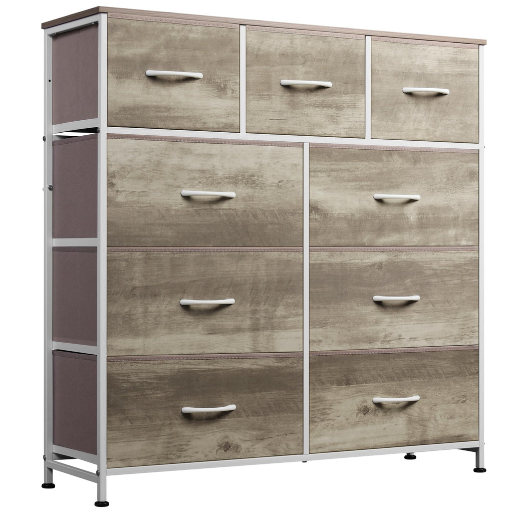 Wlive 9-Drawer Dresser, Fabric Storage Tower For Bedroom, Hallway, Nursery, Closet, Tall Chest Organizer Unit With Fabric Bins, Steel Frame, Wood Top, Easy Pull Handle, Greige