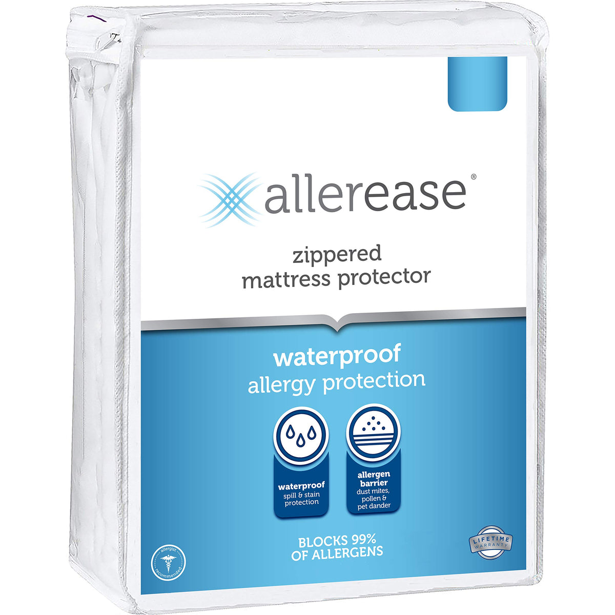 Allerease Waterproof Mattress Protector- King Size Polyester Zip Allergy Protection Waterproof Quiet Cover