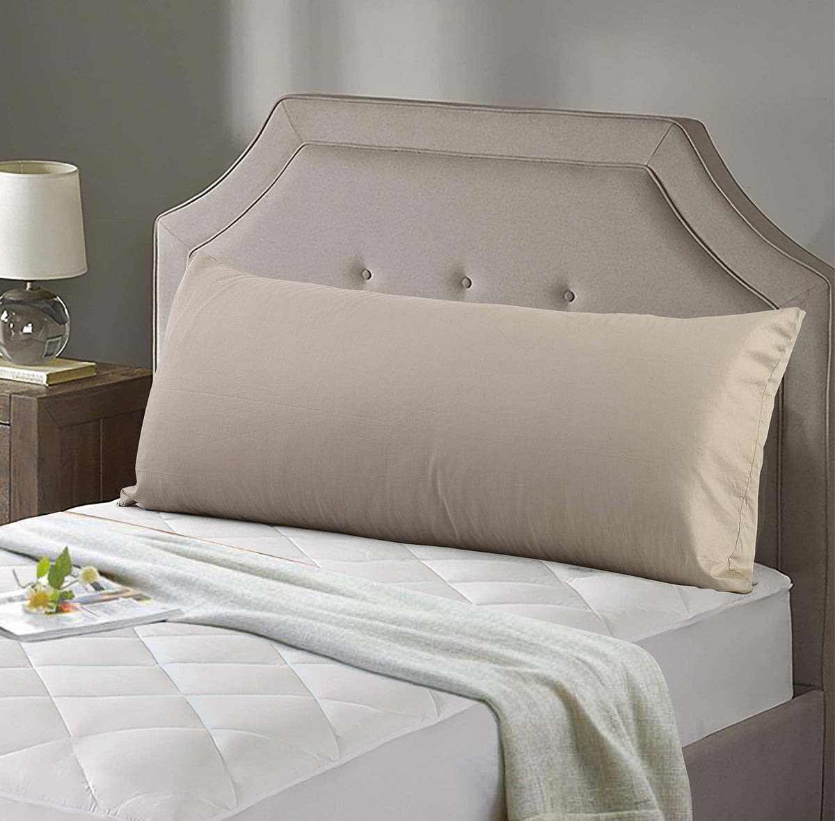 Evolive New 300Tc Thread Count 100% Cotton Body Pillow Cover/Case Replacement With Hidden Zipper Closure 21'X54' (Taupe)